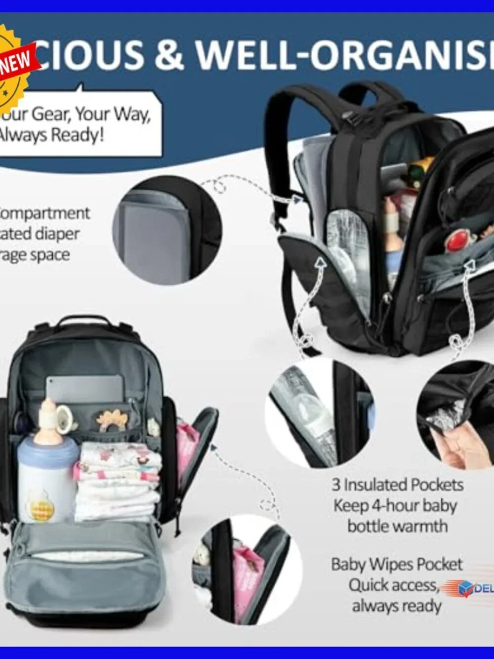 40L Military Tactical Diaper Backpack with Insulated Pockets Changing Pad